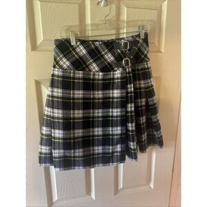 Scottish Designs Tartan wool blend kilt Mini skirt size 32 Blue Yellow Tartan